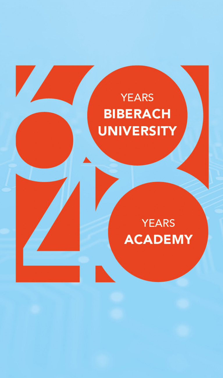 blaue Grafik mit roter 60 und 40 für 100 Jahre HBC und Akademie